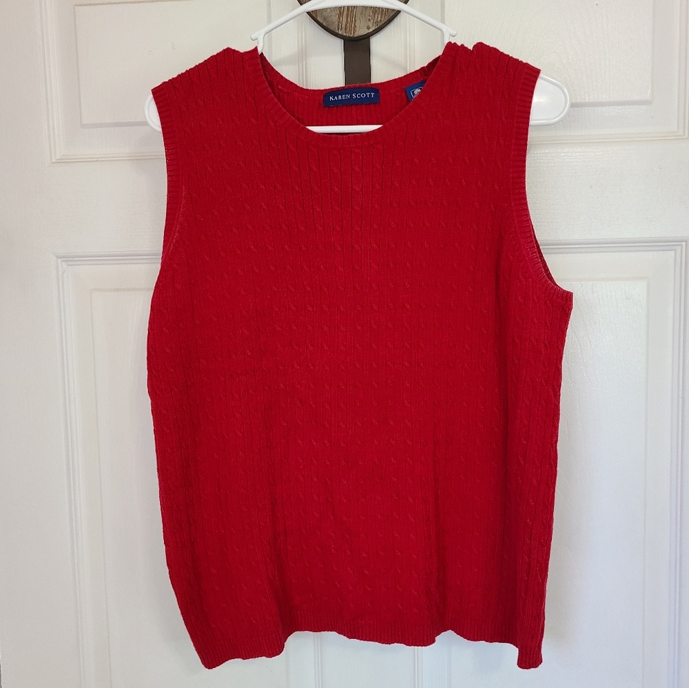 (407) Karen Scott  Woman's Sleeveless Sweater Vest, Size: Large Color: Red